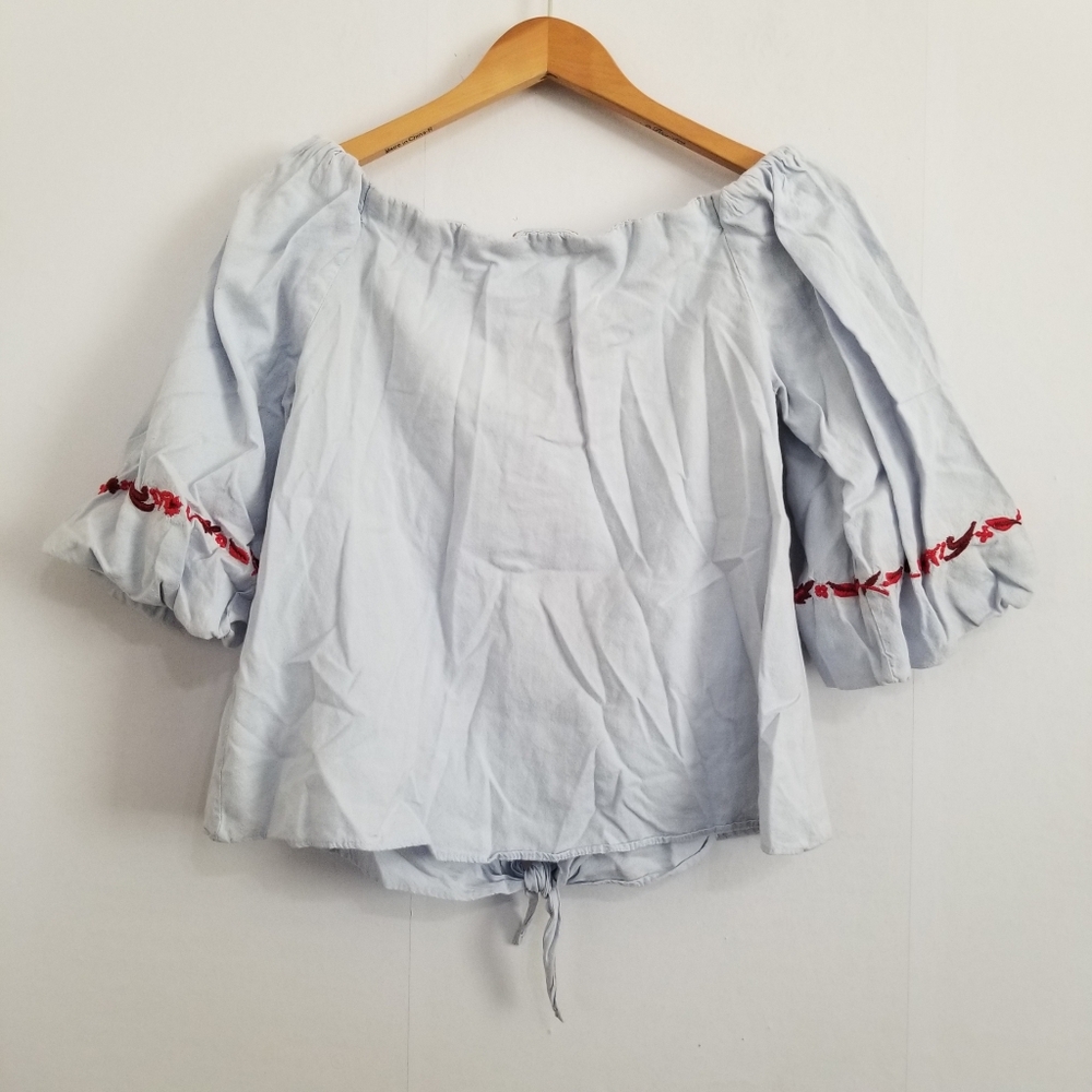 Zara Trafaluc Collection Boho Embroidered Blouse Size Large - Picture 4 of 5